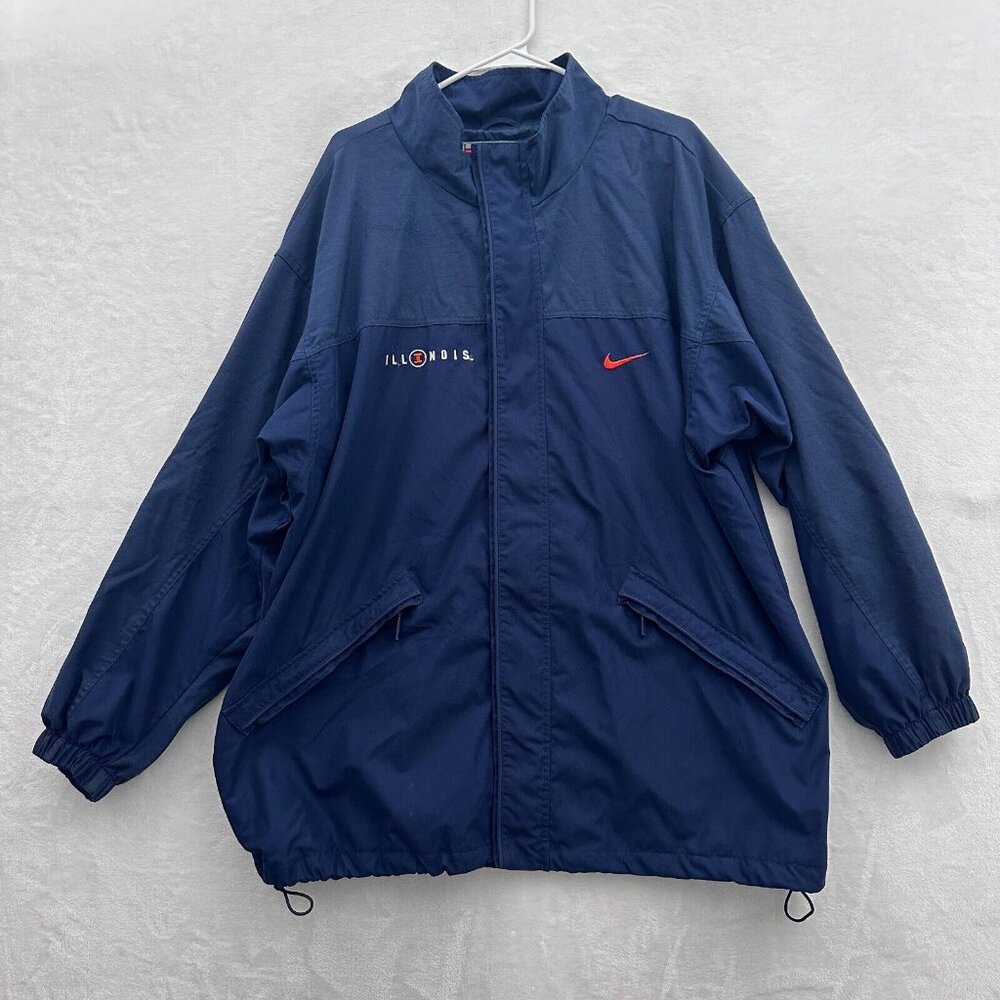 Nike Jacket Men XL Blue Full Zip Winbreaker Line Team Illionois Embroidered Logo